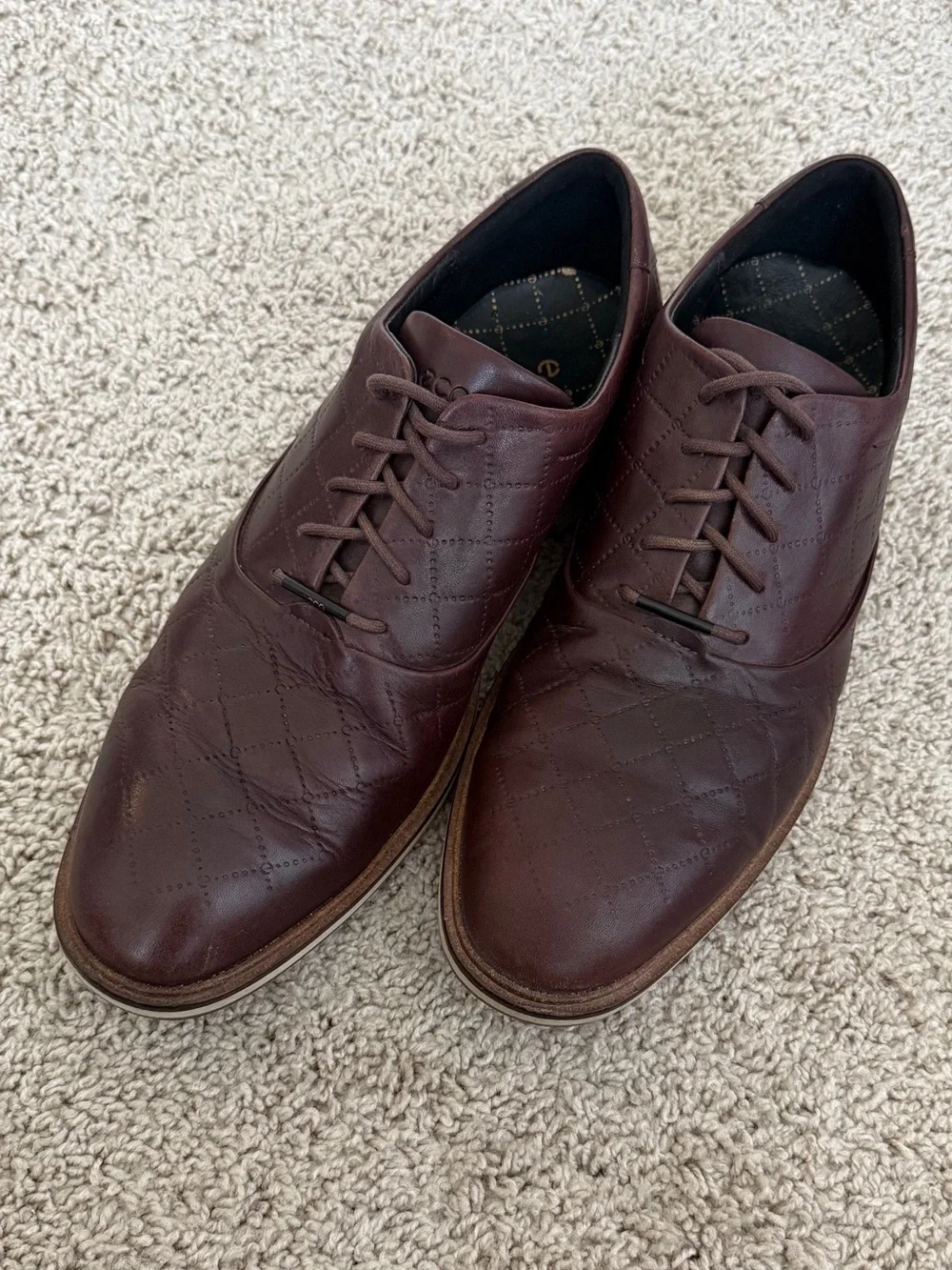 ECCO Classic Golf Brown Leather Spikeless Shoes 11.5 Quilted